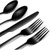 20-Piece Black Silverware Set, Premium 18/0 Stainless Steel Flatware Set for 4, Food-Grade Cutlery Utensils Set, Mirror Polished Tableware, Includes Knives, Forks, and Spoons, All Dishwasher Safe