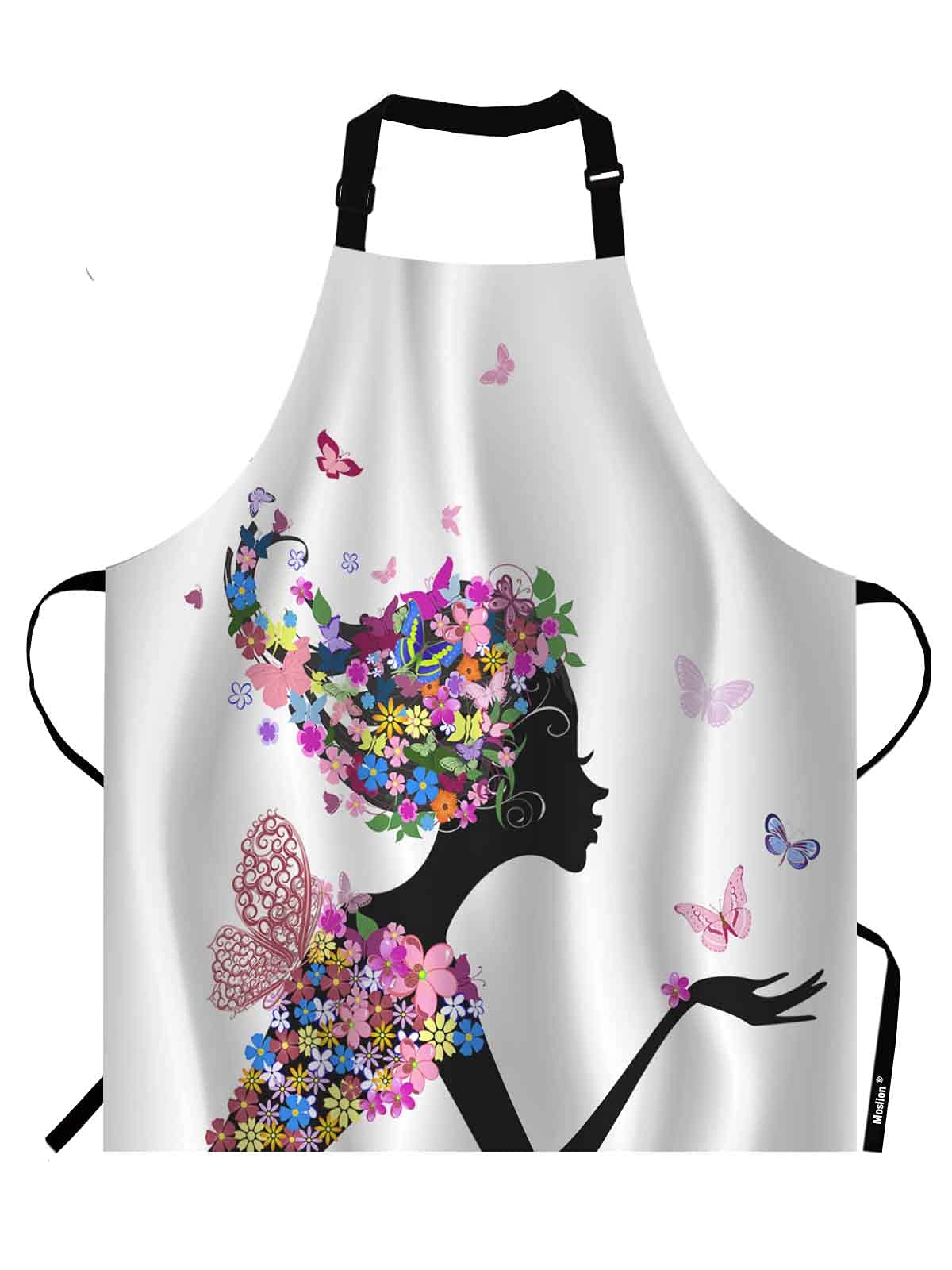 Moslion Butterfly Apron,Artwork Nature with Flowers Butterfly Leaf Flora Pink Black Apron,Adjustable Neck Bib for Men Women,Suitable for Kitchen Cooking Waitress Chef
