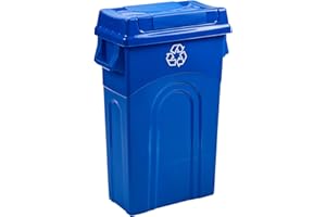United Solutions 23 Gallon Highboy Plastic Recycling Bin Kitchen Trash Can with Lid, Pass Through Handles, and Dustpan Edge, Blue
