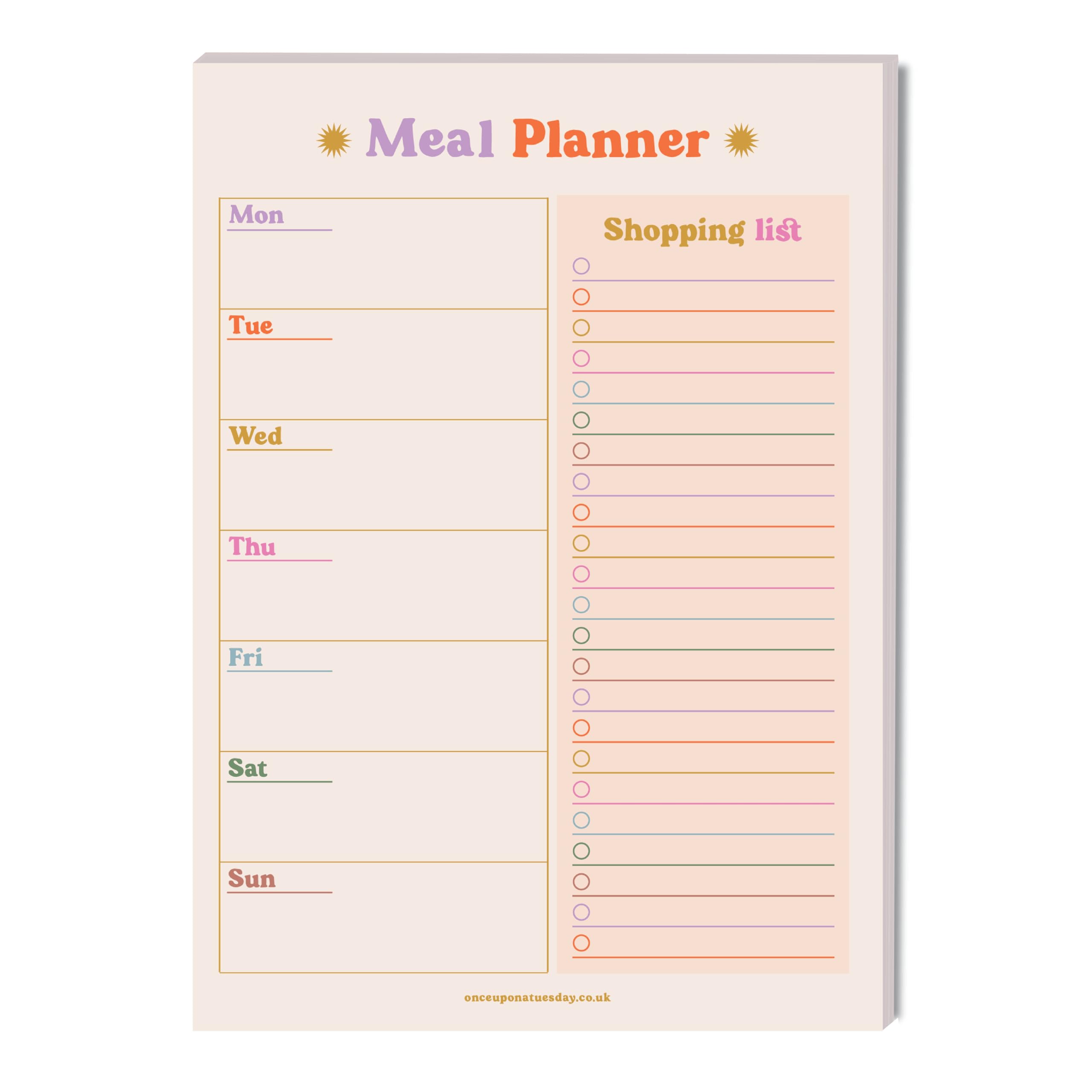 Good Tuesday - A5 Meal Planner & Shopping List - Colourful Design, 50 Tear-away Pages - Grocery Shopping & Meal Planning - 100% Recycled & Recyclable Paper - UK Made