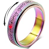 Initial Fidget Spinner Anxiety Ring for Women Fidget Ring Women Men Keep Going Mens Ring Spinning Ring Silver Rainbow Black Figit Ring Stainless Steel Size 6 7 8 9 10