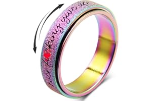 OREILLESTAR Initial Fidget Spinner Anxiety Ring for Women Fidget Ring Women Men Keep Going Mens Ring Spinning Ring Silver Rainbow Black Figit Ring Stainless Steel Size 6 7 8 9 10