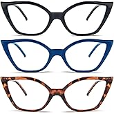 DXYXYO Cat Eye Reading Glasses for Women 3 Pack Anti Blue Light Computer Readers Stylish Retro with Spring Hinge