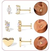 Flat Back Earrings for Women Dainty Gold Flatback Earrings 14k Gold Cartilage Earring Hypoallergenic Titanium Earring Multiple Piercing Small Stud Earrings Gifts for Her