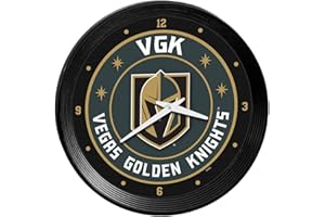 The Fan-Brand NHL Vegas Golden Knights: Ribbed Frame Wall Clock - Sports Team Bar Sign Décor - Home Man Cave, Party Decoration - Made On Demand