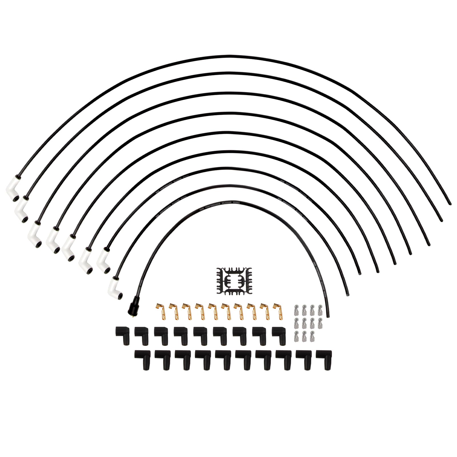 Photo 1 of **MINOR DAMAGE AND MISSING PARTS**
Universal 9001C Extreme 9000 Spark Plug Wire Set 8mm, 90 Degree White Ceramic Boots