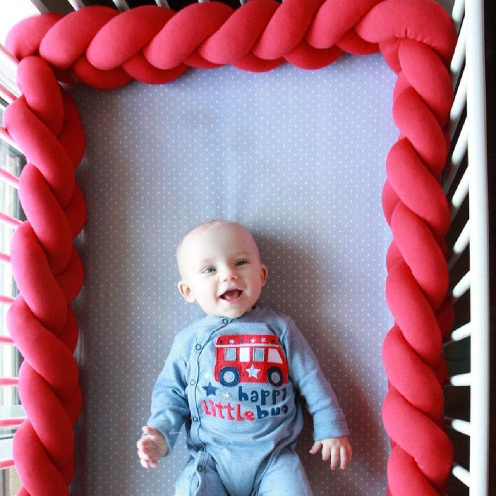 Soft Pad Braid Infant Crib Bumper Knot,118 inch Cotton Bassinet Bumper Cushion Cradle Decor for Girl Sleeping Protectors(157 Inch/4M, Red)