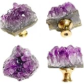 YOUYOUULU 4pcs Amethyst Gems Knobs - Natural Stone Amethyst Cabinet Knobs, Purple Crystal Gemstone Drawer Handles for Cupboard Dresser DIY with Screws