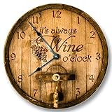 Its always WINE o'clock wall clock - PRINTED IMAGE of wood cask lid - rustic cabin bar home decor
