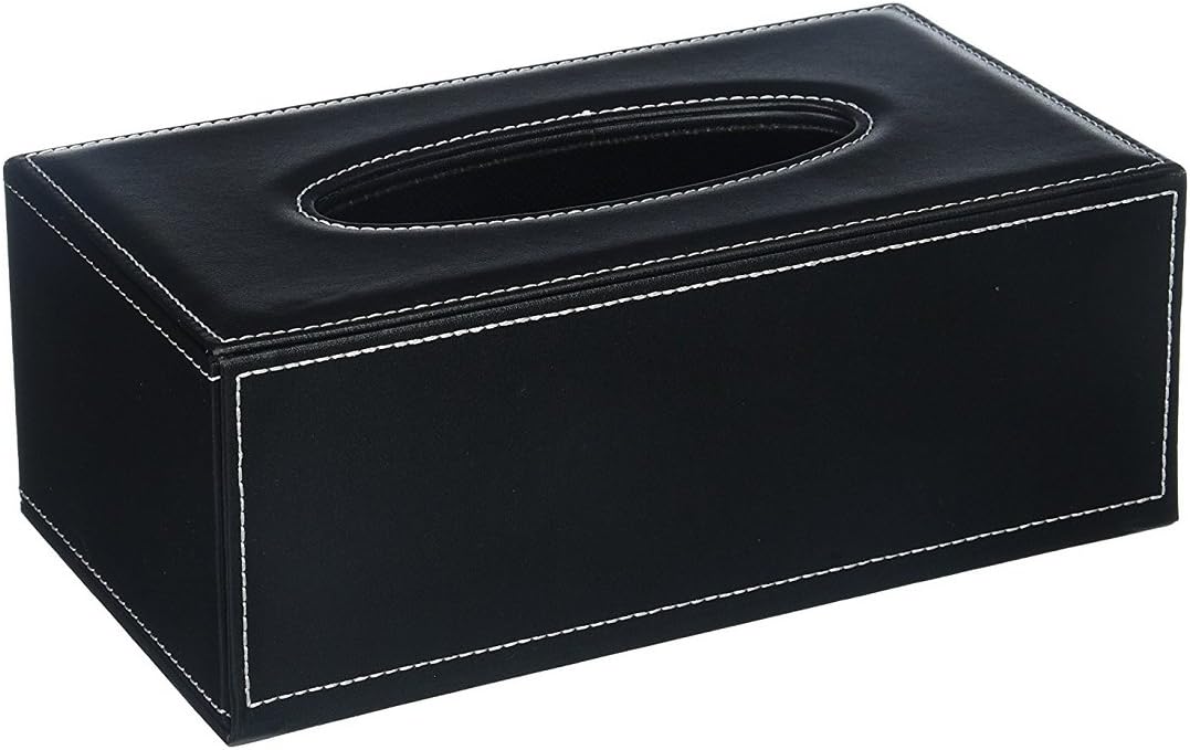 QIUQIU Black PU Leather Tissue Cover Box Case Holder for Home Office Car Automotive (Black)