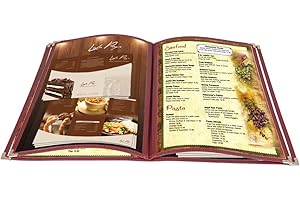 20 Pack of WeChef Menu Cover 4 Page 8 View Double Stitch Trim Fits 8.5X14 Paper Transparent Cafe Bar Restaurant Burgundy