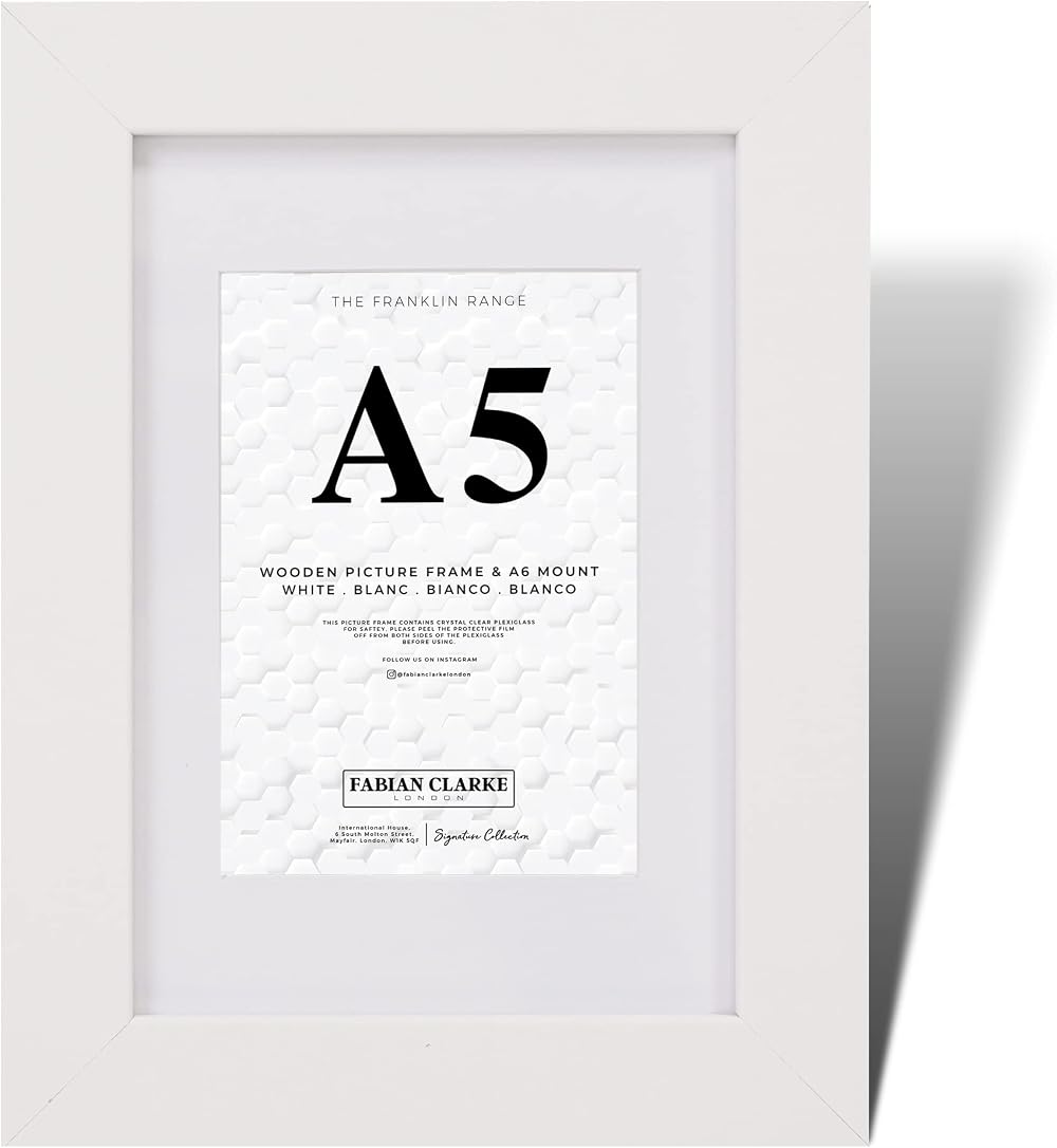 Fabian Clarke London A5 White Wooden Photo Frame with Ice White Mount