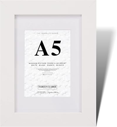 Fabian Clarke London A5 White Wooden Photo Frame with Ice White Mount