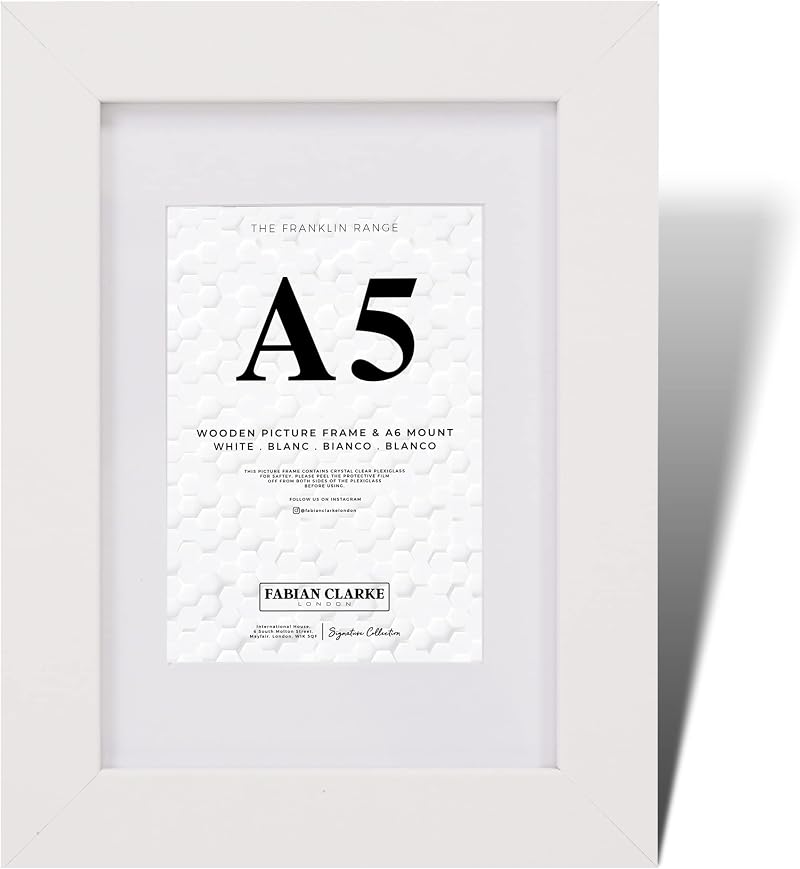 Fabian Clarke London A5 White Wooden Photo Frame with Ice White Mount
