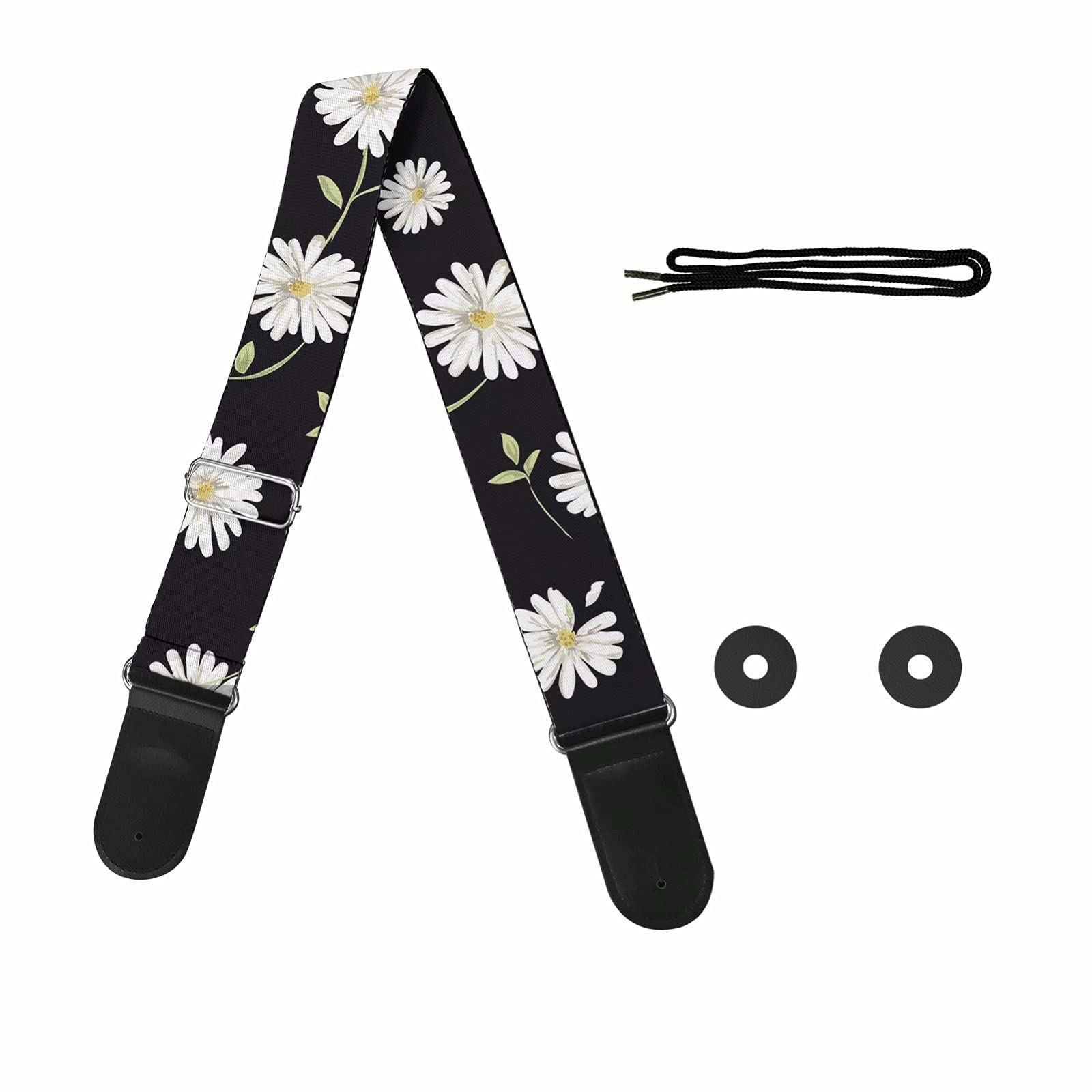 Pizding Little Flower Black Print Musical Accessories Guitar Strap Guitar Strap Pad with Storage Guitar Picks Wide Handbag Purse Strap for Girls Women