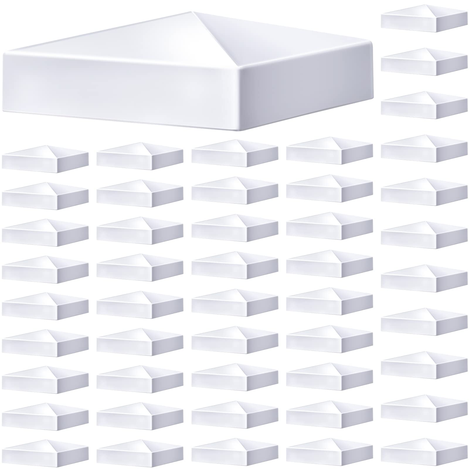Photo 1 of Taiyin 48 Pcs Pyramid White PVC Vinyl Post Top Caps, Fence and Deck Post Caps for Vinyl Fence Posts (4 x 4 Inch)