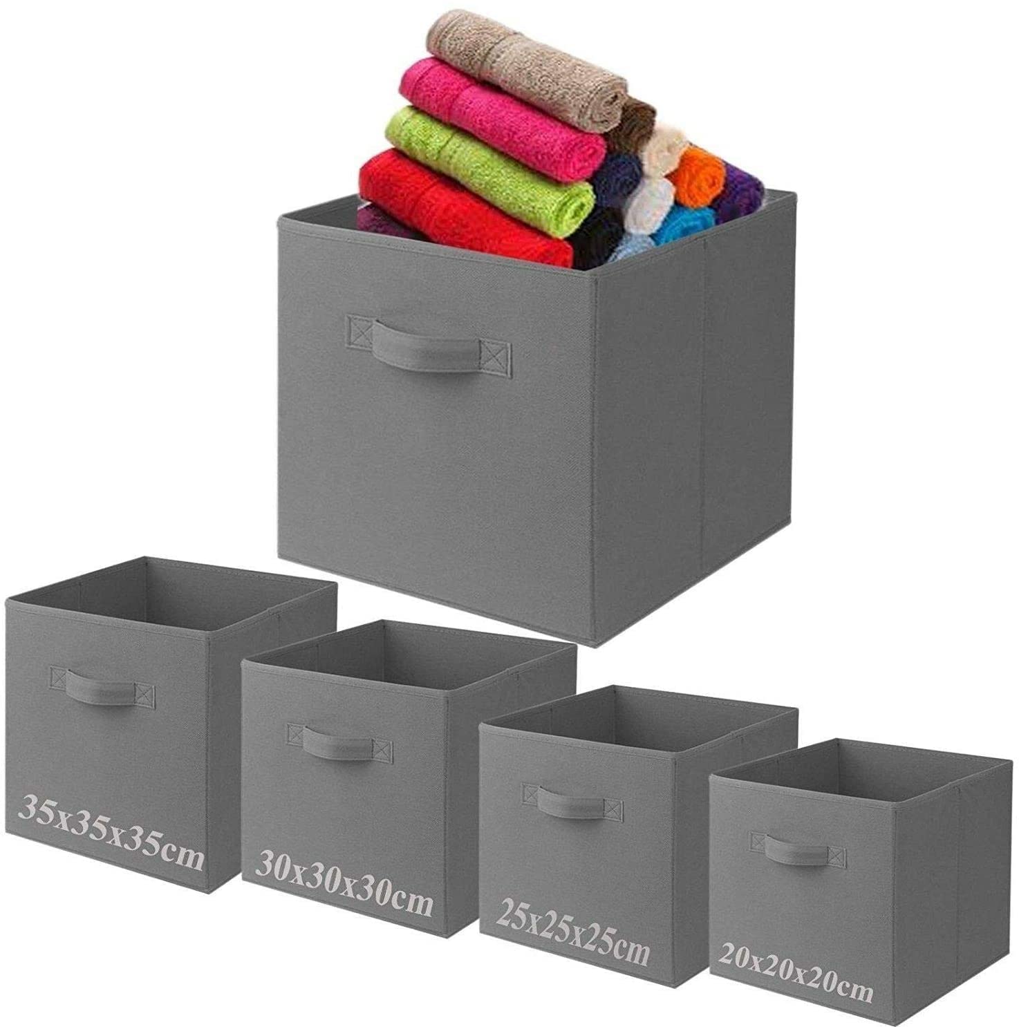 A406 3x Fabric Foldable Square storage Box Canvas Storage Collapsible Folding Box Cubes Box Toys box (Large-30x30x30cm, Grey)