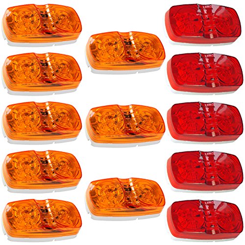 NEW SUN 13x Trailer LED Lights Bullseye Side Marker Lights 10 Diodes Surface Mount Clearance Lights Amber/Red Lens