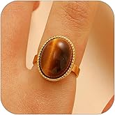 NLMSKI Tiger Eye Oval 18K Cabochon Spiral Halo Textured Geometric Chunky Statement Ring For Women Vintage Boho Classic Gold Colors