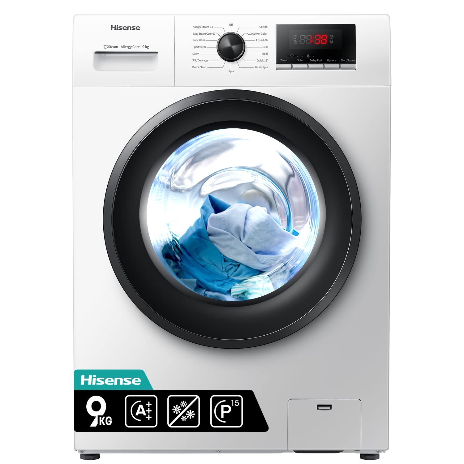Hisense-WFPV9014EM-Lavadora-con-Vapor-Carga-Frontal-9-Kg-1400-rpm-16-Programas-Control-de-balanceo-inteligente-del