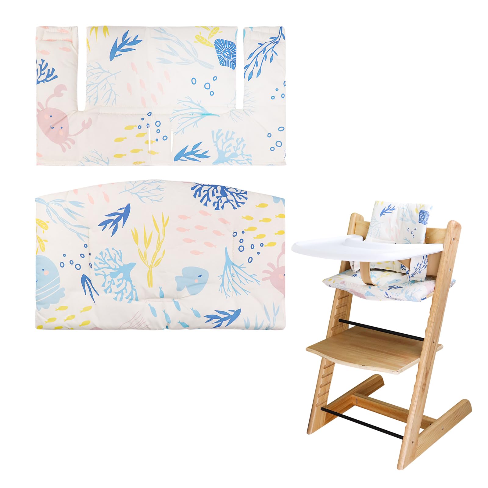 LLHQAMT For Tripp Trapp High Chair Cushion, Soft And Comfortable Baby Seat Cover With Cute Graphics, For Tripp Trapp Cushion Makes Baby Sitting Safer And More Comfortable (Underwater Animal Print)