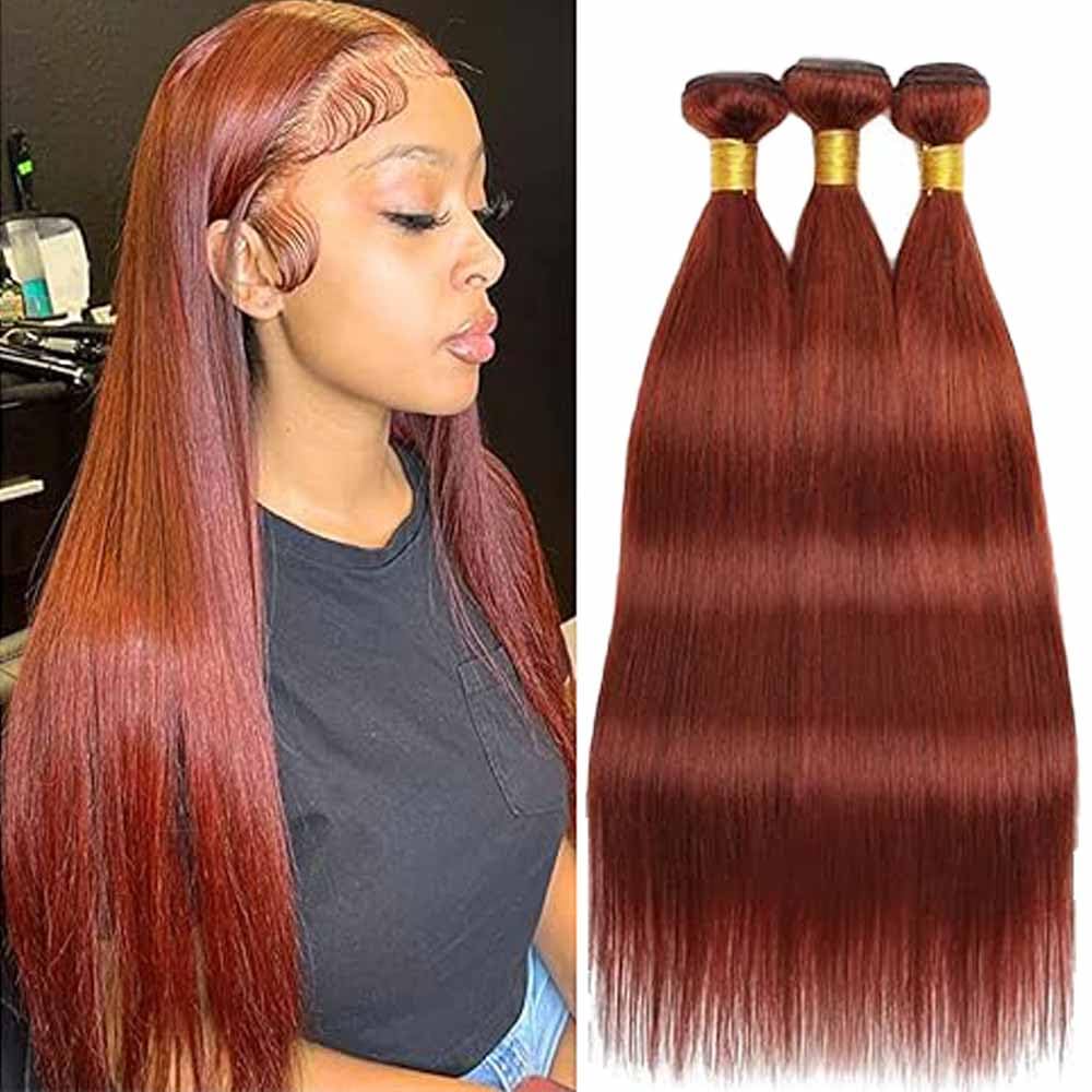 Photo 1 of #33 Reddish Brown Human Hair Bundles 22 24 26 Inch Color 33 Straight Coper Red Human Hair Bundles 12A Reddish Human Hair Extension Unprocessed Brazilian Virgin Hair for Black Women