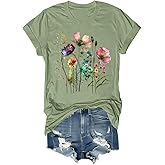 Women's Vintage Floral Shirt Wildflower Boho Shirts for Women Graphic Tees Short Sleeve Casual Tops