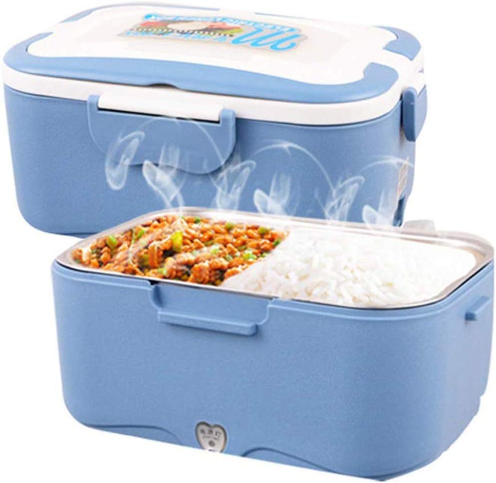 Electric Lunch Box Food Warmers Stainless Steel Liner Plug-in Heating Car And Home Lunchbox Heating Meal Container Bento Heater,Blue-12V
