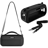 Silicone Protective Case Suitable for Bose SoundLink Max Portable Speaker, Portable Suitcase Protective Case with Shoulder Strap Protective Case Wireless Speaker Accessories (Black)