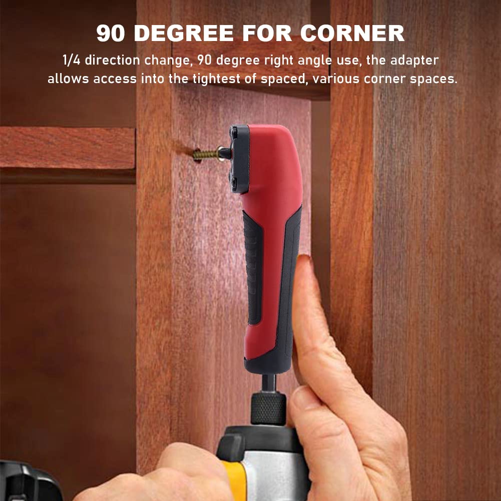 Right Angle Drive Attachment with 10PCS Drill Bits, 1/4 Inch 90° Degree Right Angle Drill Adapter, Right Angle Attachment Extension Drill Attachment for Impact Driver(Red)