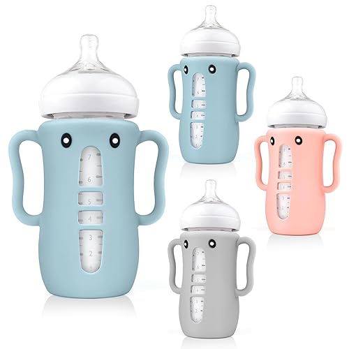 3 Pack Cute Silicone Sleeves with Handles for Avent Natural Glass Baby Bottles - Anti Breakage Holder, Compatible with Philips Avent Baby Bottles 8 oz,BPA Free