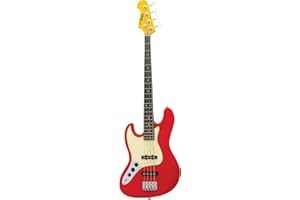 CNZ Audio JB Mini Electric Bass Guitar Left Handed - Fiesta Red Body, Maple Neck, Rosewood Fingerboard & 3-Ply Ivory Pickguard, 28.6" Short Scale Premium Pickups, Vintage Steel Bridge & Tuners