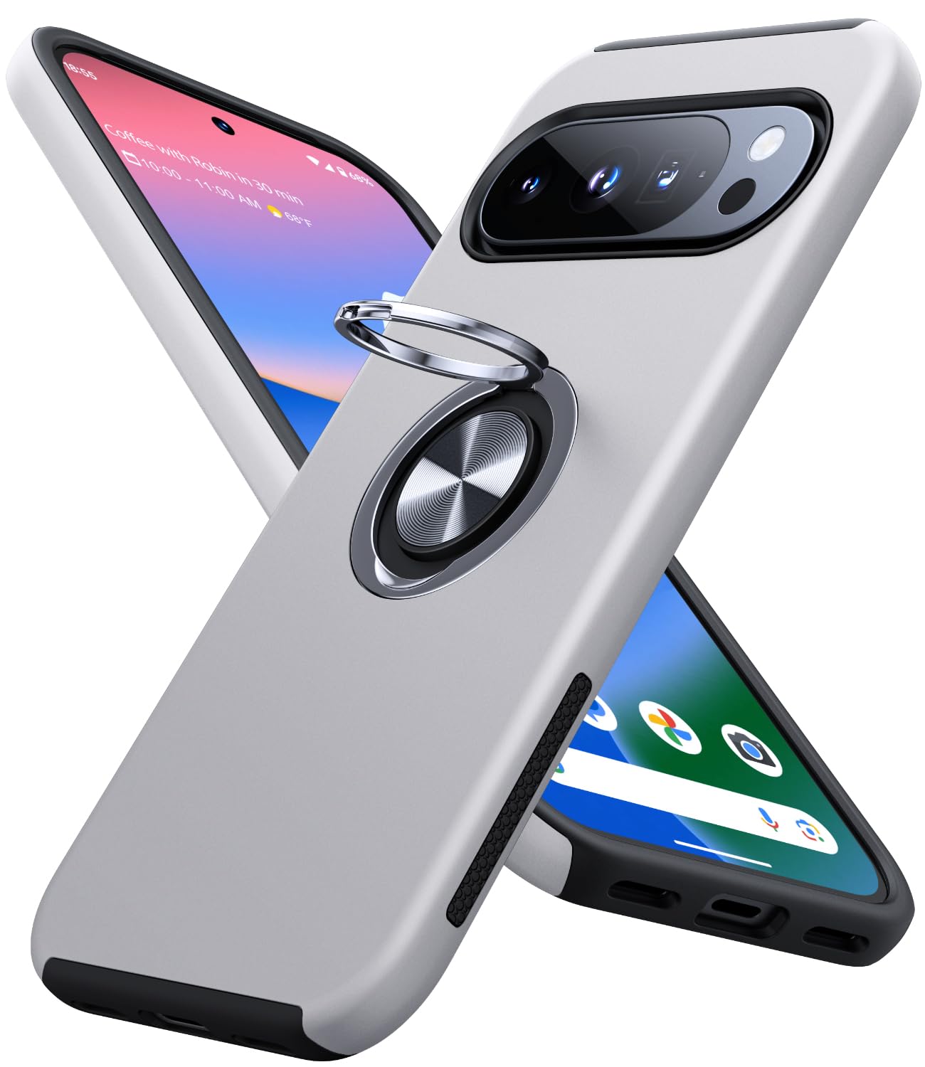 Photo 1 of JAME for Google Pixel 10 Pro XL Case, Slim Fit Cover with Metal Ring Holder Stand Kickstand, Dual Layer Military Grade Shockproof Protective Phone Case for Google Pixel 10 Pro XL 6.8", Silver