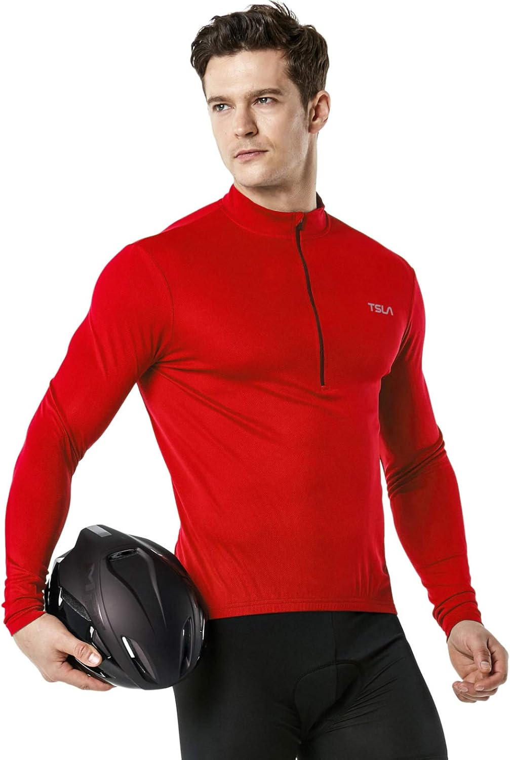 TSLA Men's Long Sleeve Bike Cycling Jersey, Quick Dry Breathable Reflective Biking Shirts with 3 Rear Pockets : Clothing