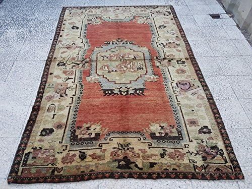 PillowsStore Authentic Handmade Pastel Vintage Turkish Oushak Rug 5'2'' x 8'1''