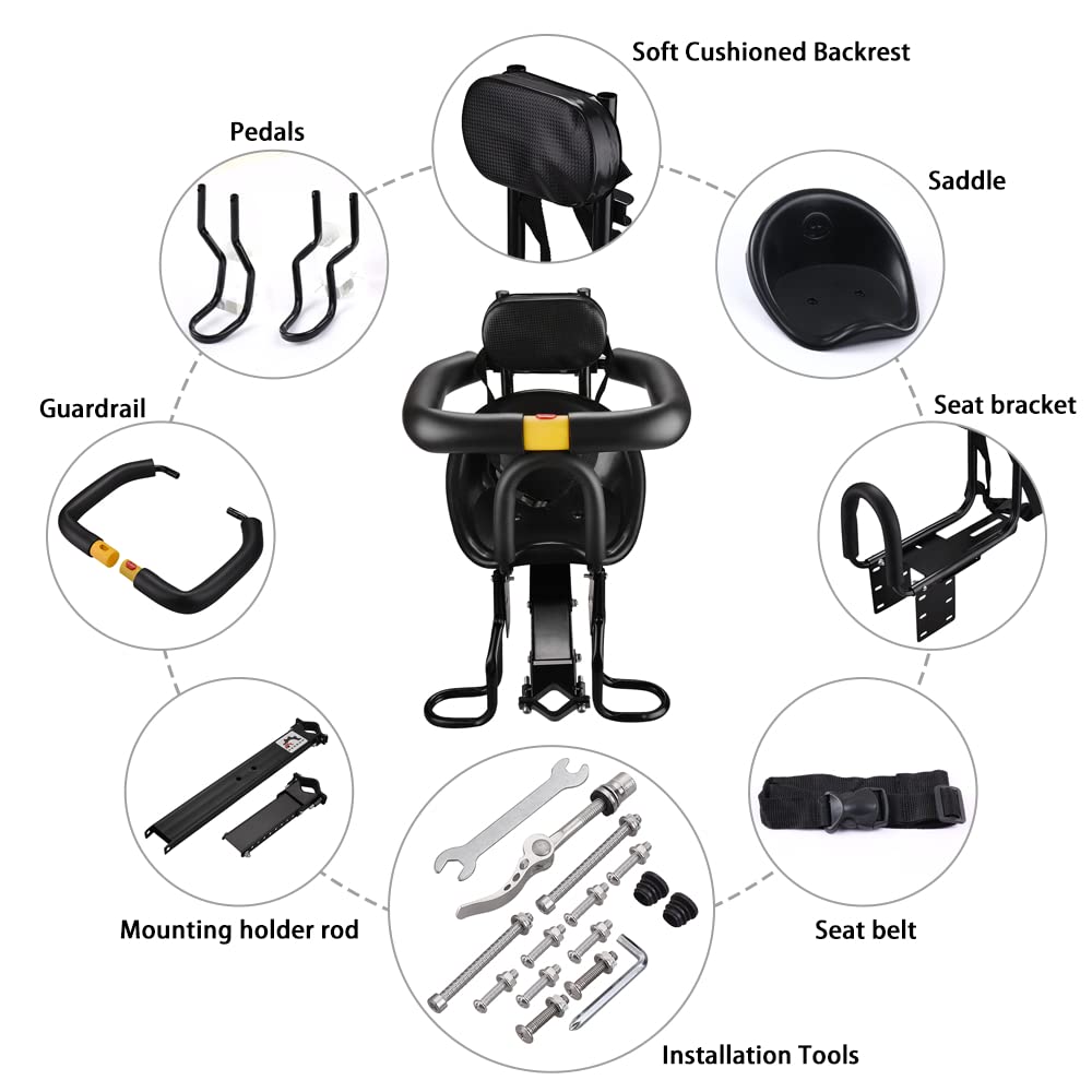 Lixada Bike Baby Seat Kids Child Safety Carrier Front Seat Saddle Cushion with Back Rest Foot Pedals