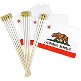 Newperlite California Stick Flag Small Mini Hand Held Flags - Solid Wooden Pole and Spear Top,12 Pack, 5x8 Inches