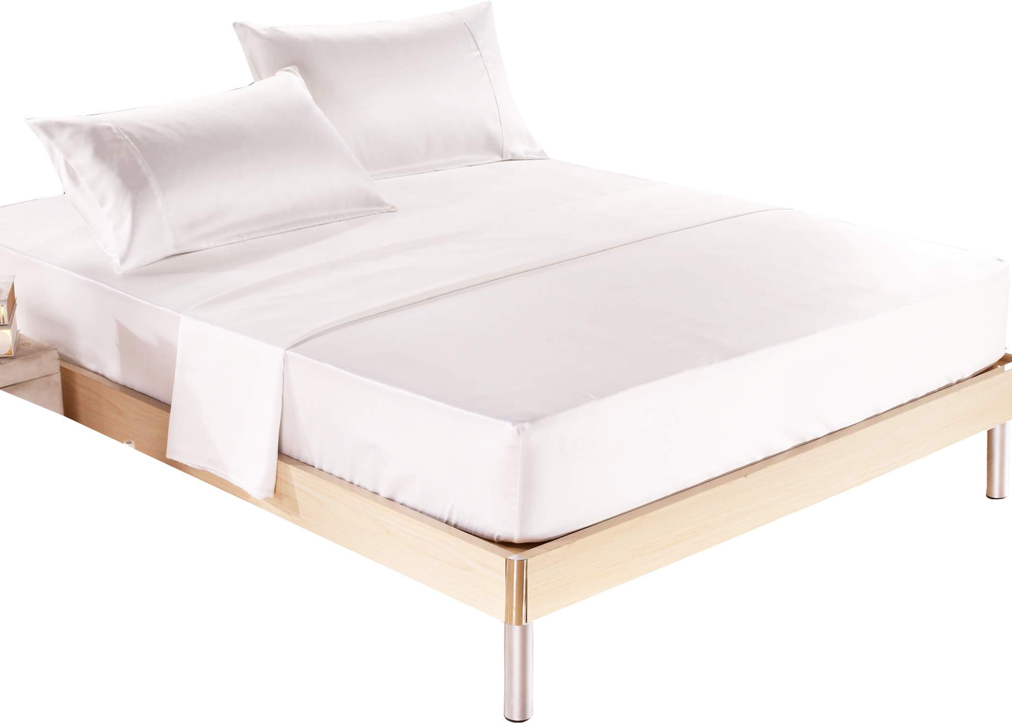 Silk Soft Satin Bed Sheet Set,Anti Slip Satin Sheet Sets,Luxury Sheets with Satin Pillow Cases,15 Inch Deep Pocket Fitted Sheet, King Sheet Set in White,Closeout Deal Price