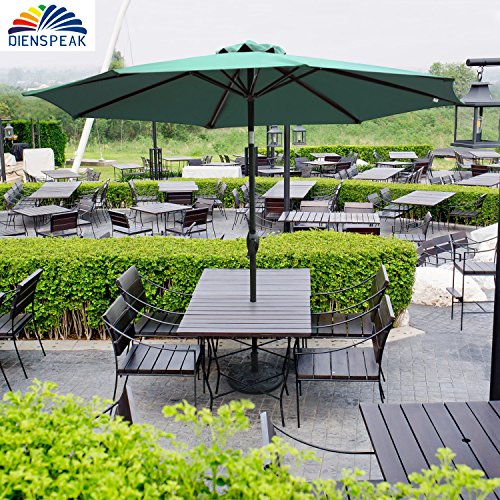 Dienspeak Updated Version 9 Ft Market Outdoor Beach Aluminum Table Patio Umbrella with Push Button Tilt and Crank (Dark Green(w/Cover))