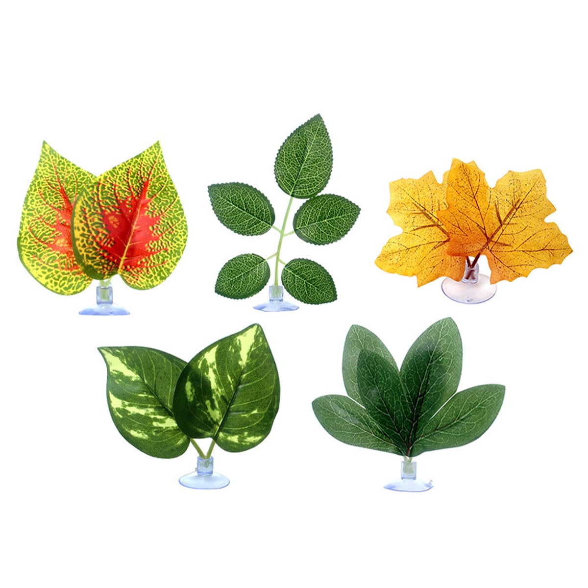 ZONADAH 5 Pcs Plastic Artificial Plant Leaf with Suction Cup Fish Tank Betta Hammock Bed Leaf Fish Tank Leaves Decorations Ornaments for Betta Aquarium Fish Tank