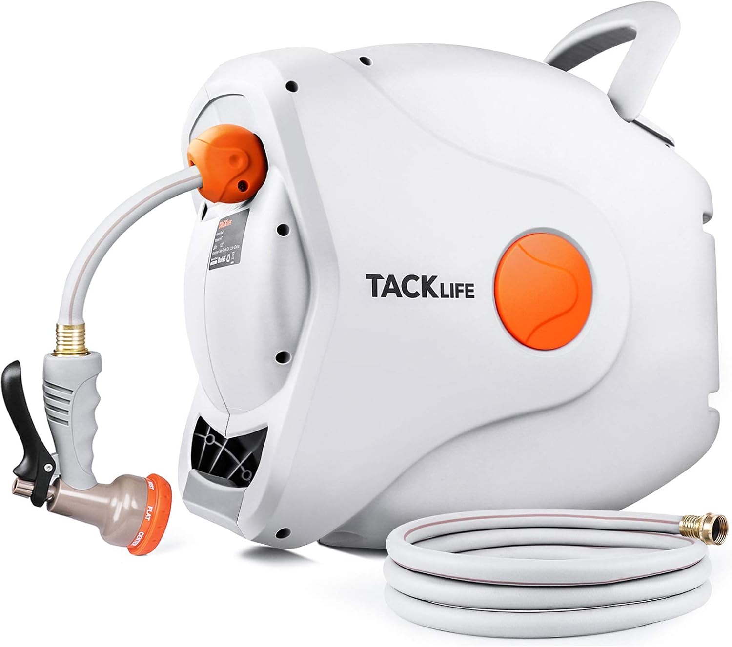 TACKLIFE Retractable Garden Hose Reel 5/8” x 90 FT, Any Length Lock, Slow Return System, Wall Mounted and 180°Swivel Bracket