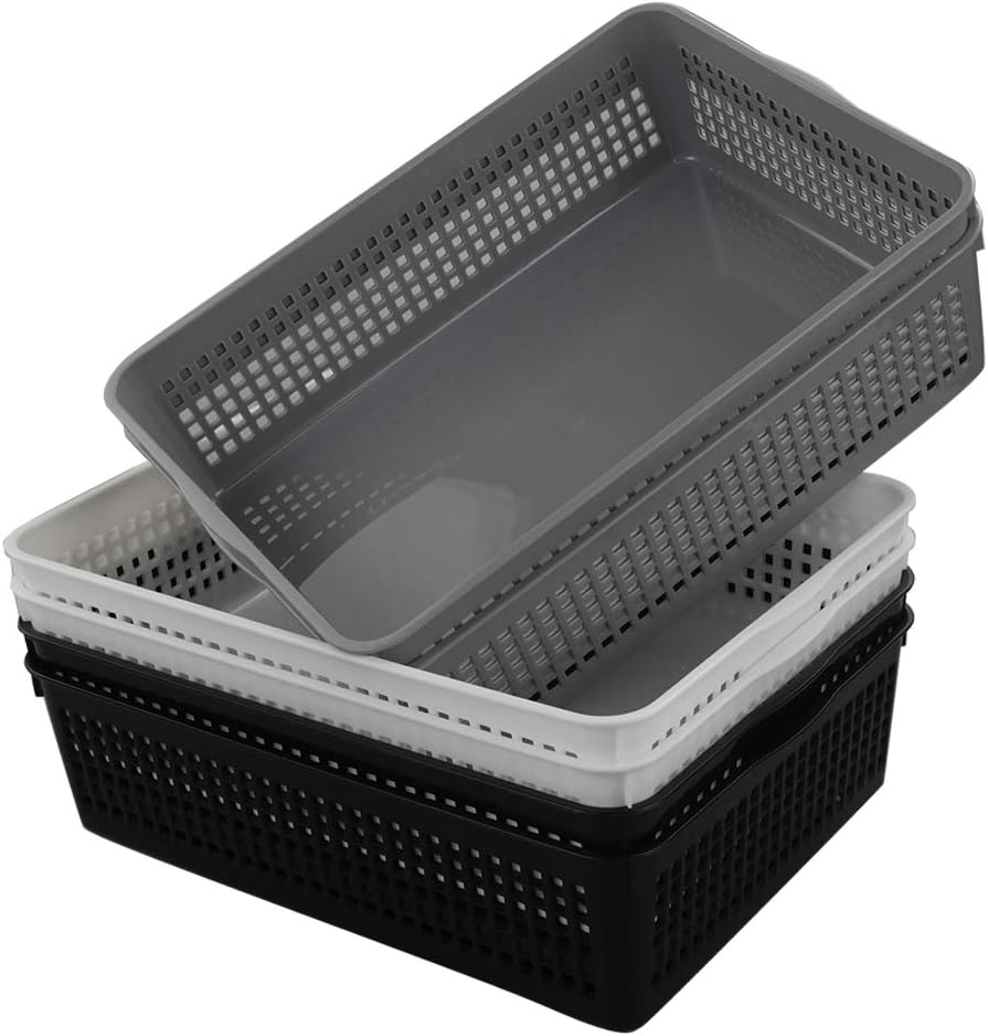 Vababa 6-Pack Plastic Paper Organizer Storage Baskets Trays, 11.96-INCH x 8.74-INCH x 3.54-INCH