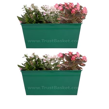TrustBasket Set of 2 - Rectangular Railing Planter - Green (12 Inch)
