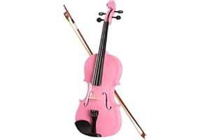 ARTALL 3/4 Handmade Student Acoustic Violin Beginner Pack with Bow, Hard Case, Chin Rest, Spare Strings, Rosin and Bridge, Glossy Pink