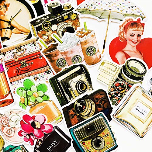 29PCS Girl Vintage Stickers Retro Fashionable Women‘s Perfume Bottle Suitcase Vintage Camera Waterproof Sticker Laptop Car Suitcase Computer Water Bottle Mobile Phone Stickers Decals (Vintage 1)
