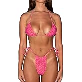 Women Halter String Bikini Flame Printed Two Piece Swimsuit Triangle Sets Spaghetti Strap Tie Swimwear