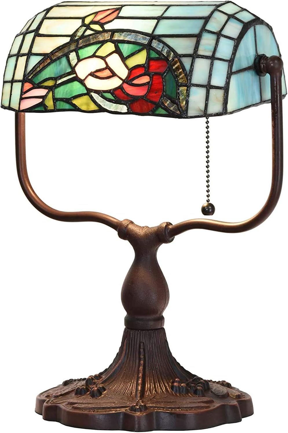 Bieye L30760 Rose Flower Tiffany Style Stained Glass Bankers Desk Lamp Table Lamp for Working Office Living Room Bedside Home Decoration - Image 3