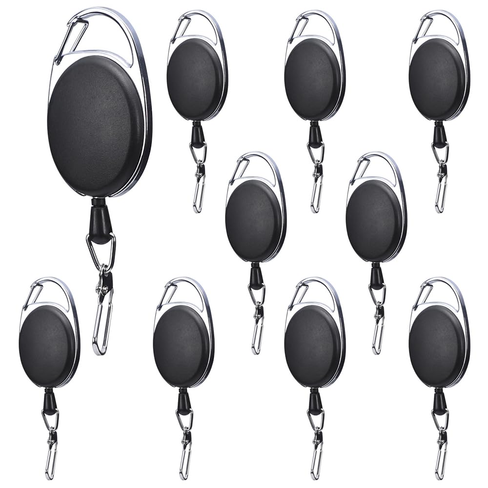 POFET 10pcs Retractable Extendable 60cm Nylon Wire Key Chain Ring Clip Pull Keyring Suit for Clips on Belt Loop or Purse