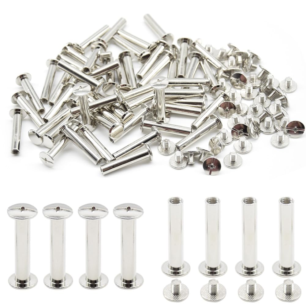 Hocansen 50 Set Chicago Screws M5x25mm Leather Screw Nail Rivet Chicago Bolts Button Metal Binding Screws Posts Round Flat Head Stud Screw for Leather Craft and Bookbinding (M5*25mm/ZBD)