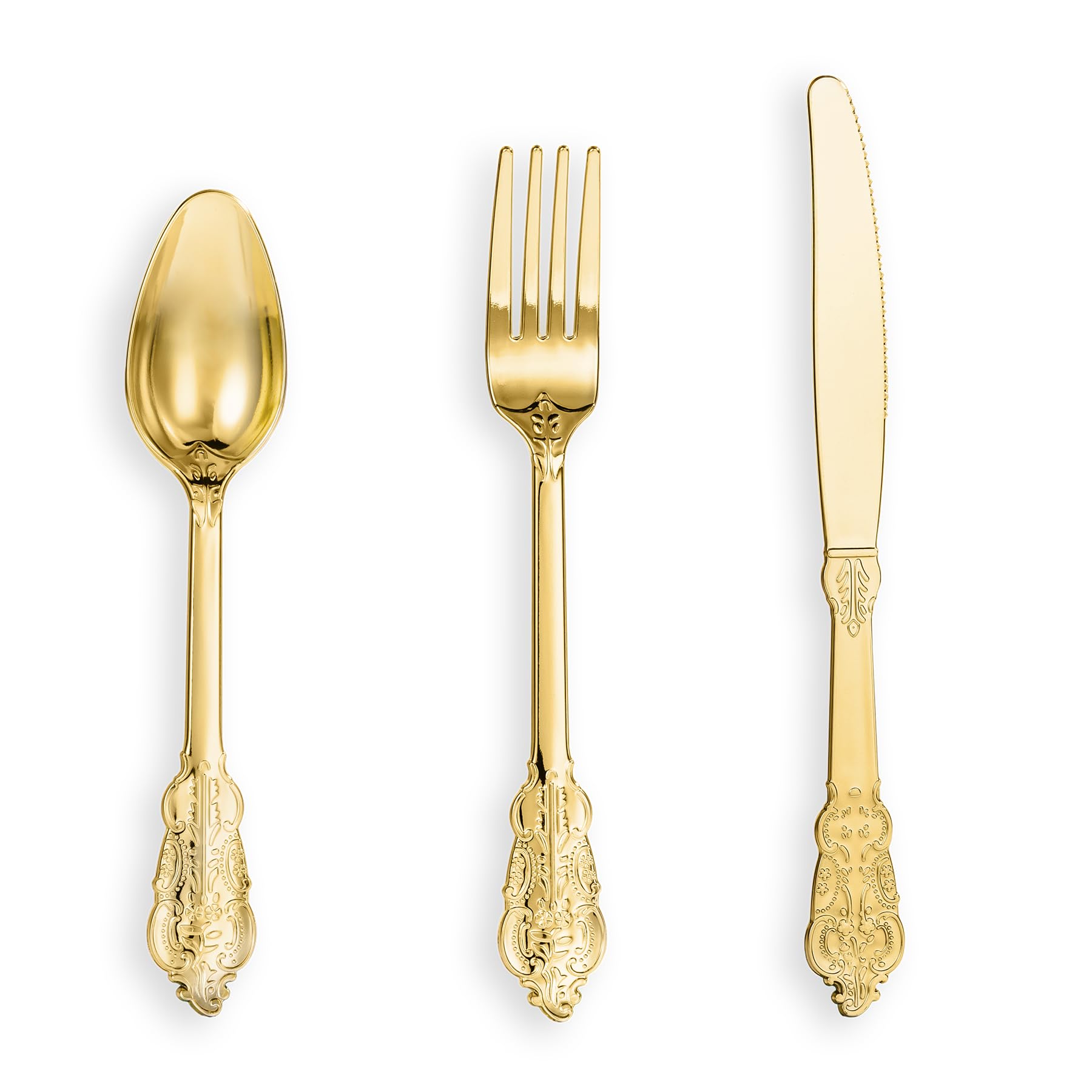 Photo 1 of N9R 120PCS Gold Plastic Silverware, Disposable Silverware Include 40 Forks, 40 Spoons, 40 Knives, Gold Cutlery Set Disposable for Party, Wedding and Daily Use